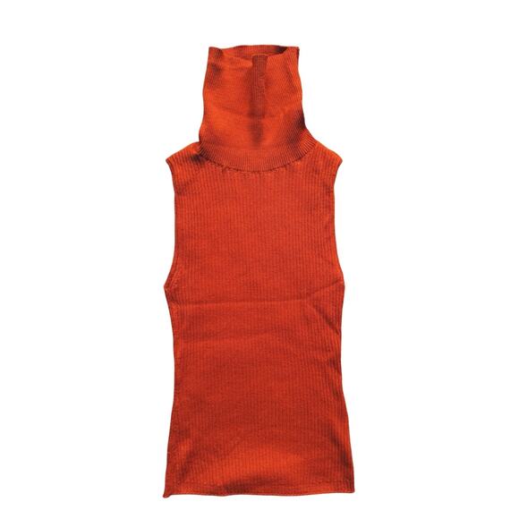 Sezane Yohan Jumper Sleeveless Turtleneck Sweater XS Tangerine Orange Luxury - Picture 5 of 8